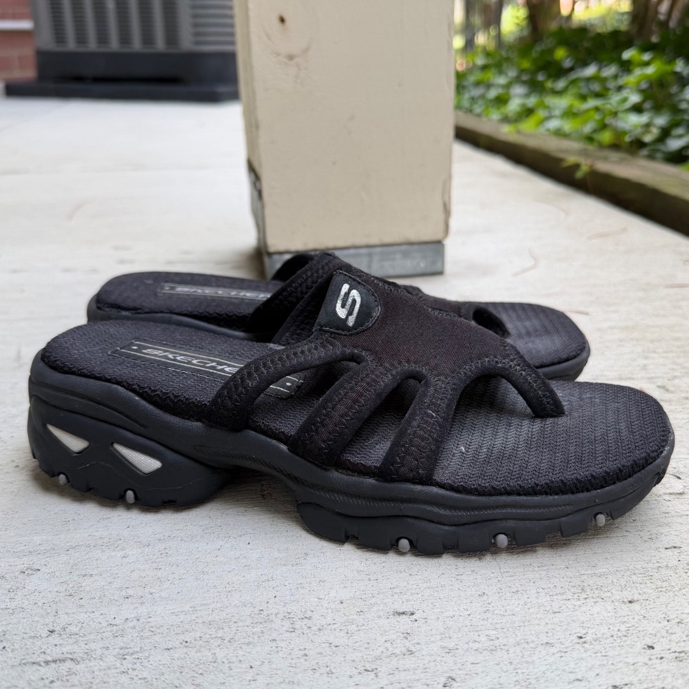 Vintage Y2K Skechers  Jammers Black Platform Sandals Chunky Thong Slides Women 7